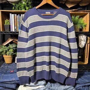 Vintage Y2K St. John's Bay Striped Knit Sweater Blue Gray Sweatshirt Mens XL